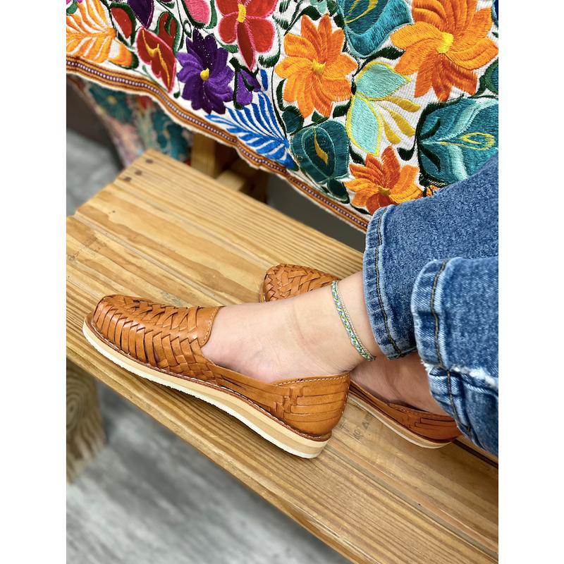 Canela Leather Mexican Huaraches Flats