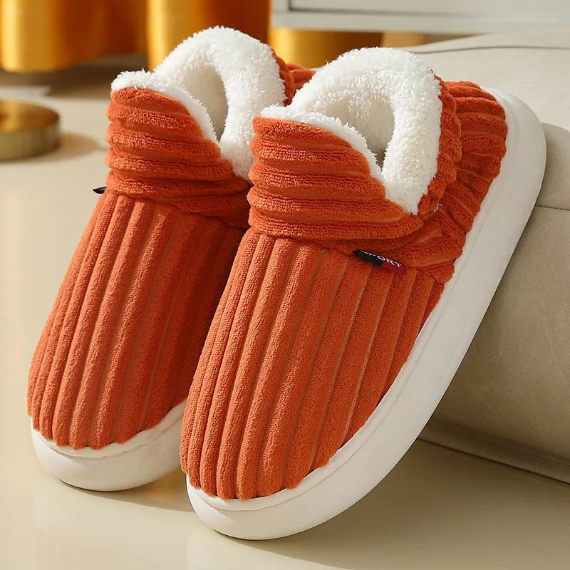 Plus size Warm Slippers for Men & Women Simple Solid Color Close Toe House Shoes Comfortable Winter Outdoor Indoor Shoes Slides Soft Sole Female Bedroom Shoes With Faux Fur Lining