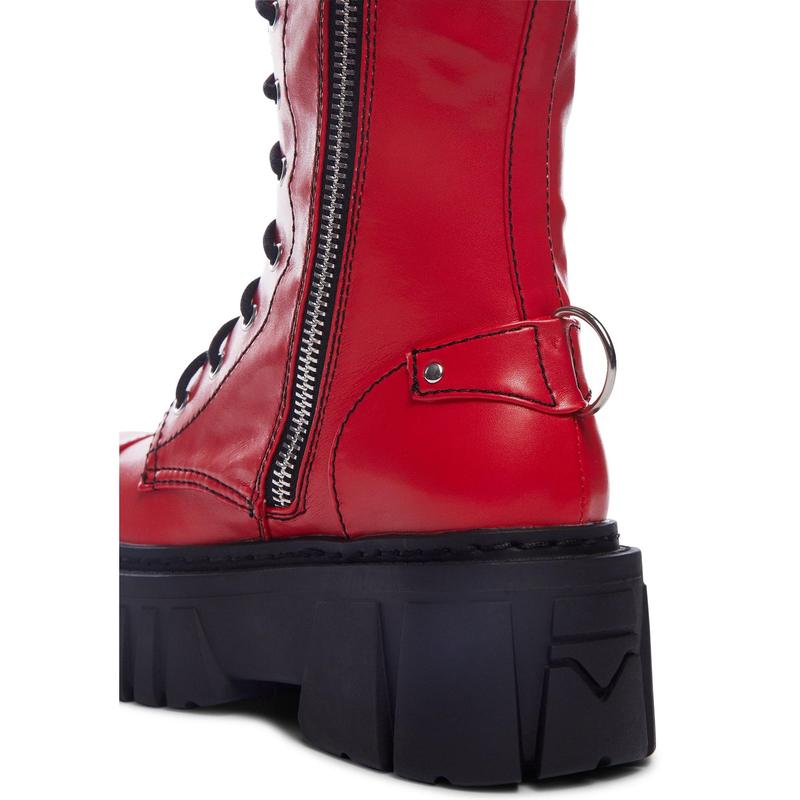 Devil Games Mismatched Combat Boots - Red