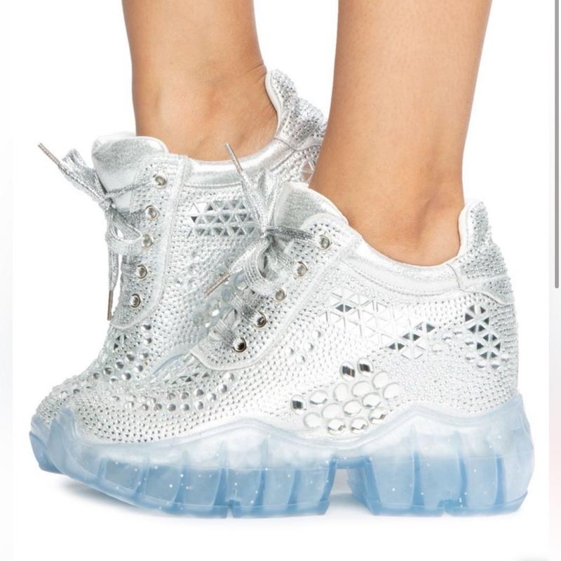 Anthony Wang Silver Rhinestoned Sneaker Wedge