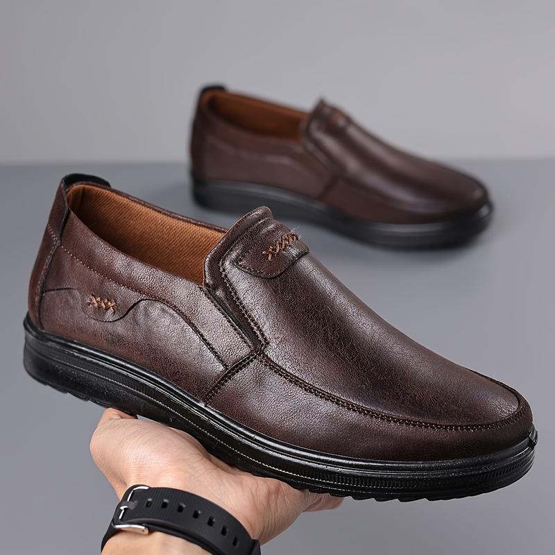 Men's Pure Heart Loafers, PU Leather Upper, Outdoor Casual Wearproof Antiskid Shoe, Men's Office Daily Shoes