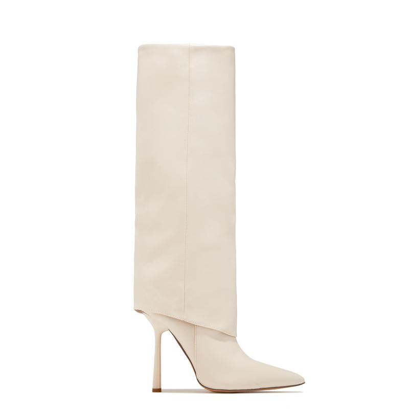 Kourt Knee High Heel Boots - Bone