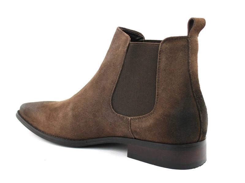 Men's Real Suede Brown Chelsea Boots Ankle High Pull On Round Toe Slip Resistant Block Heel AZARMAN