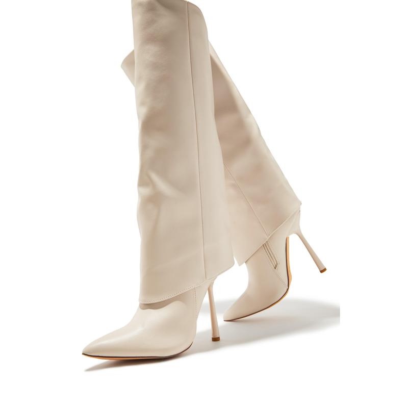 Kourt Knee High Heel Boots - Bone