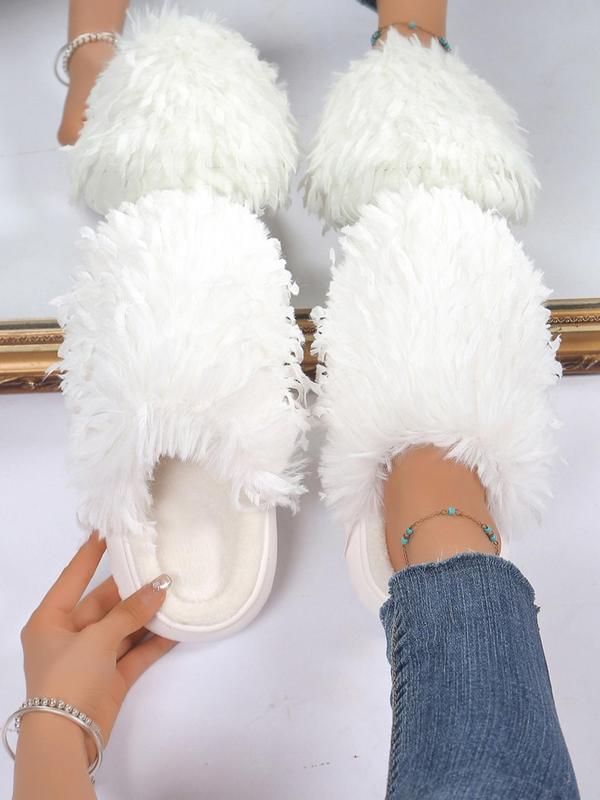 Women's Solid Color Fluffy Plush Slippers, Casual Soft Comfortable Home Slippers, Warm Slippers for Indoor & Outdoor Wear