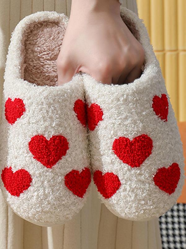 Women's Fashion Color Block Heart Pattern Plain Soft Slippers, Casual Home Walking Shoes, Fluffy Chunky Bedroom Slippers, Platform Slippers, Walking Shoes