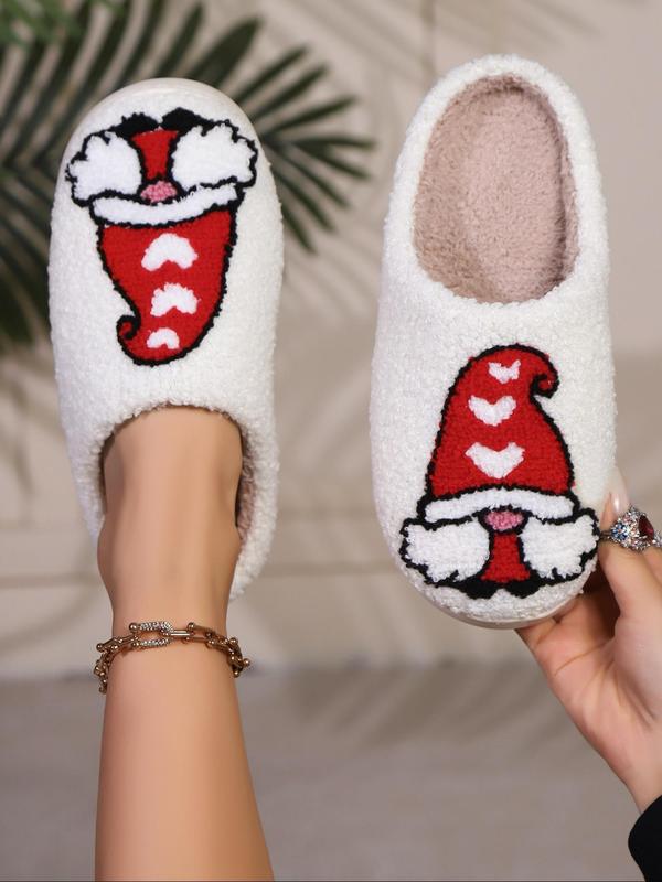 Women's Cute Cartoon Gnome Design Plush Slippers, Casual Soft Comfortable Home Slippers, Warm Slippers for Indoor & Outdoor Use for Fall & Winter