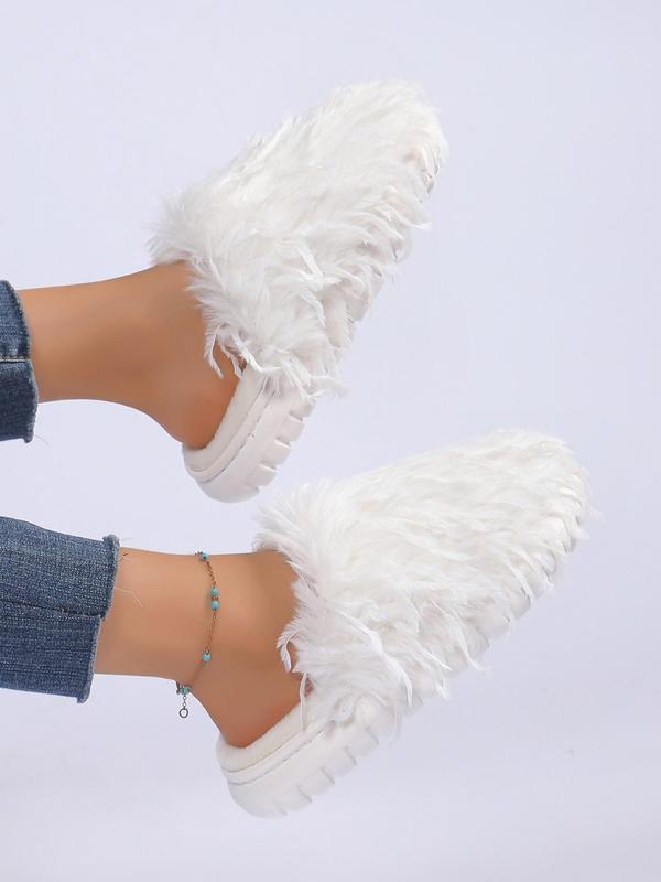 Women's Solid Color Fluffy Plush Slippers, Casual Soft Comfortable Home Slippers, Warm Slippers for Indoor & Outdoor Wear