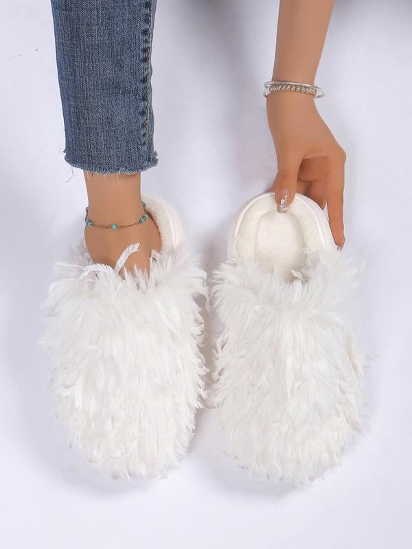 Women's Solid Color Fluffy Plush Slippers, Casual Soft Comfortable Home Slippers, Warm Slippers for Indoor & Outdoor Wear