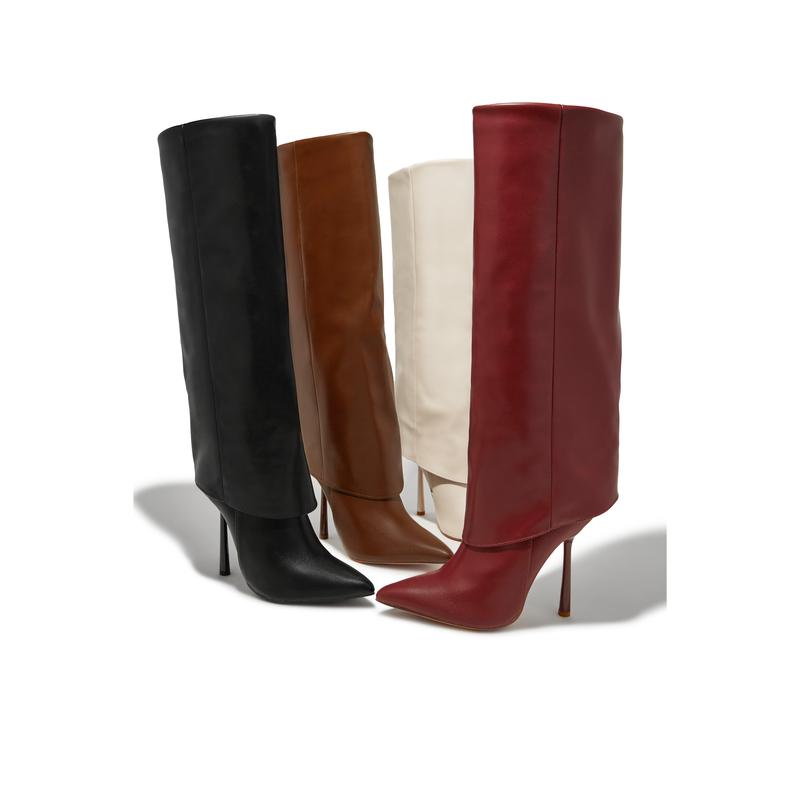 Kourt Knee High Heel Boots - Bone