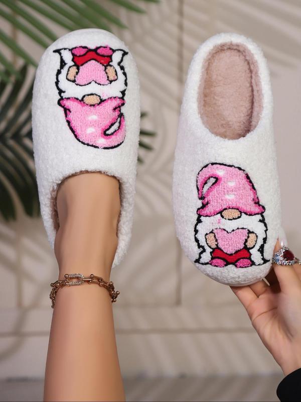 Women's Cute Cartoon Gnome Design Plush Slippers, Casual Soft Comfortable Home Slippers, Warm Slippers for Indoor & Outdoor Use for Fall & Winter