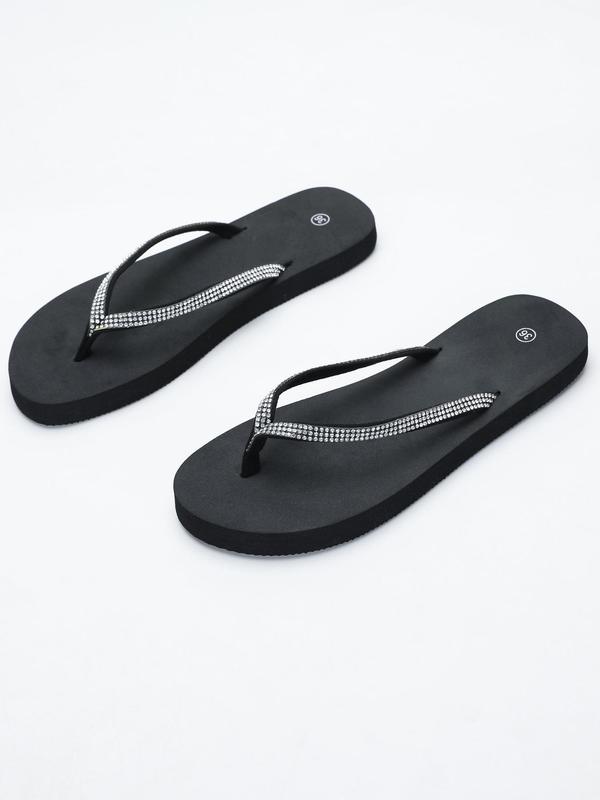 Women's Fashionable Rhinestone Decorated Flip Flops, Simple Plain Slide Sandals, Casual Home Beach Slippers for Summer