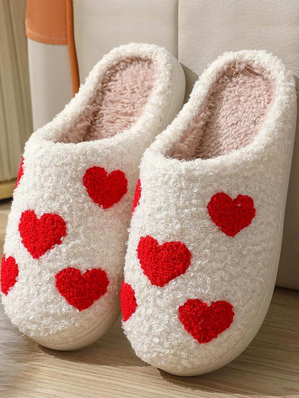 Women's Fashion Color Block Heart Pattern Plain Soft Slippers, Casual Home Walking Shoes, Fluffy Chunky Bedroom Slippers, Platform Slippers, Walking Shoes