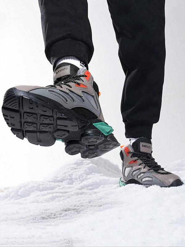 Men's Solid Color Lace Up Snow Boots, Casual Comfortable Warm Ankle Snow Boots for Winter, Male All-match Outdoor Sports Shoes for Daily Wear