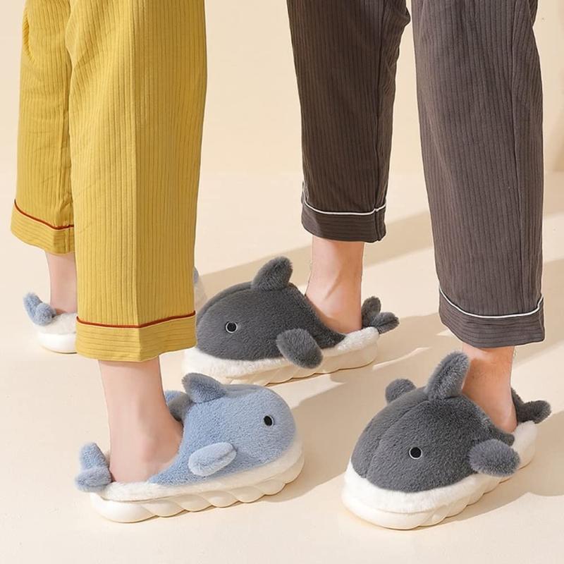 Cute Shark Cotton Slippers,Couple indoor Anti-slip WarmSlippers, Soft Padded ComfortableFurry Baotou Shoes, Men's andWomen's Blue Whale Slippers winter slipper