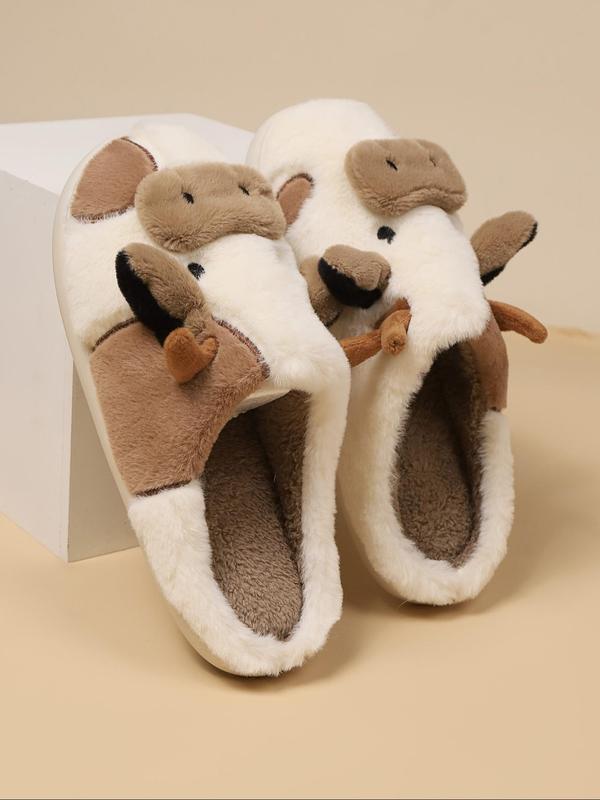 Women's Cute Cow Design Plush Slippers, 2024 New Style Casual Soft Comfortable Home Slippers, Warm Slippers for Indoor & Outdoor Use for Fall & Winter