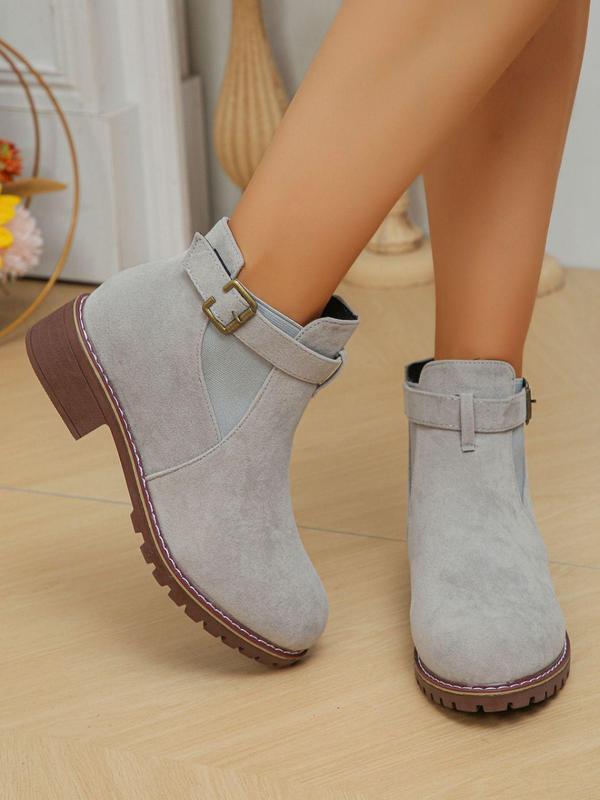 Women's Fashionable Solid Color Belted Design Ankle Boots, Casual Comfortable Round Toe Boots for Fall & Winter, Female All-match Trendy Shoes for Daily Wear