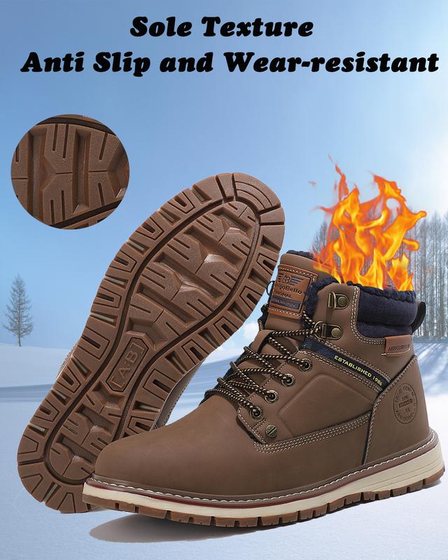 ARRIGO BELLO casual sporty warm Mens Winter Boots Snow Casual Booties Fur Lined Warm Ankle Outdoor Lightweight Non-Slip Trekking Walking Leather Shoes, casual boots, 4706 brown US, (Size 12)