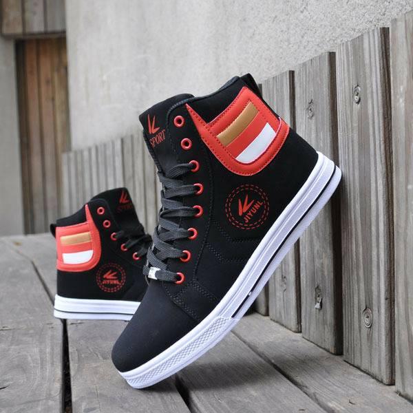 High-top shoes men's fall and winter 2024 new leather fashion casual shoes soft bottom versatile flat bottom board shoes