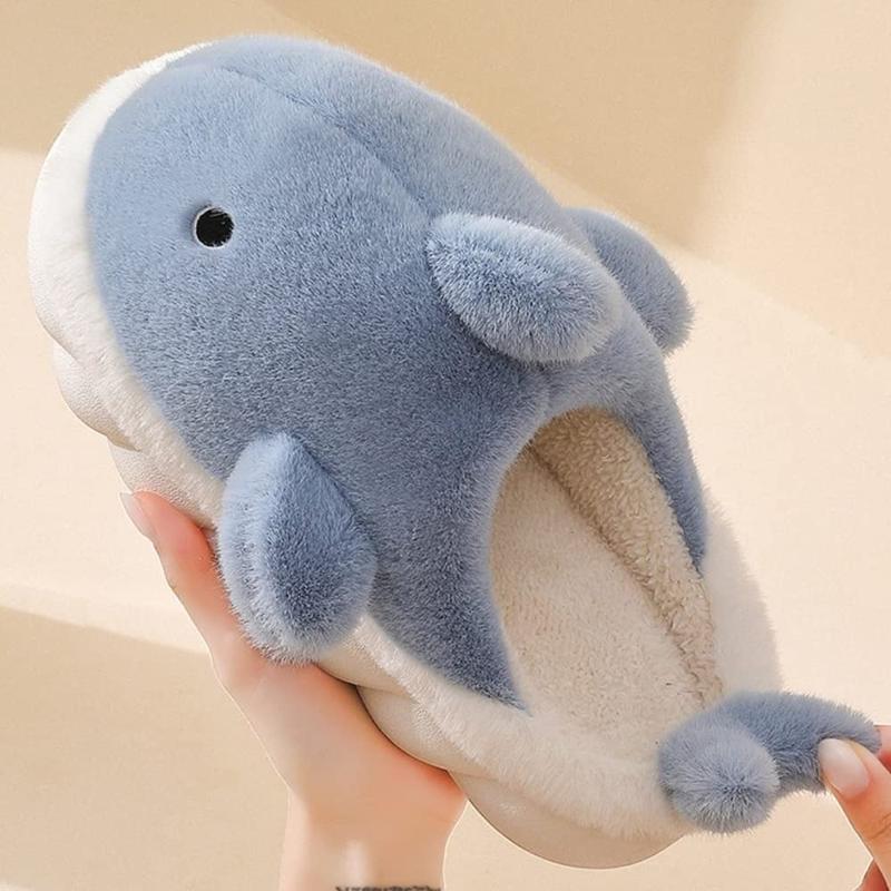 Cute Shark Cotton Slippers,Couple indoor Anti-slip WarmSlippers, Soft Padded ComfortableFurry Baotou Shoes, Men's andWomen's Blue Whale Slippers winter slipper