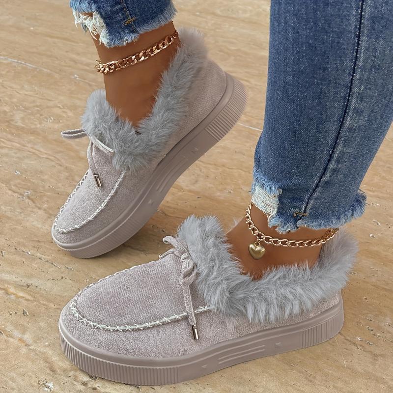 Women's Solid Color Short Boots, Casual Slip On Plush Lined Ankle Boots, Comfortable Winter Boots