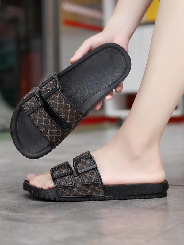 Men's Fashionable Plain Color PU Leather Slides, Casual Comfortable Home Slippers, Summer Beach Slippers for Daily Wear