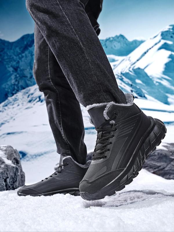 Men's Sporty Patchwork Design Lace Up Snow Boots, Casual Comfortable Ankle Boots for Winter, Male All-match Trendy Shoes for Daily Wear