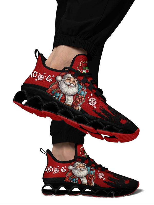 Men's Christmas Print Blade Sole Lace Up Front Sneakers, Casual Comfortable Breathable Sports Running Shoes, Male All-match Round Toe Shoes for Daily Wear