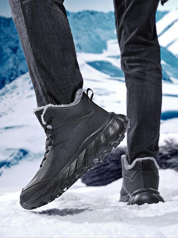 Men's Sporty Patchwork Design Lace Up Snow Boots, Casual Comfortable Ankle Boots for Winter, Male All-match Trendy Shoes for Daily Wear