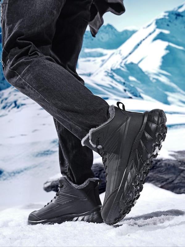 Men's Sporty Patchwork Design Lace Up Snow Boots, Casual Comfortable Ankle Boots for Winter, Male All-match Trendy Shoes for Daily Wear