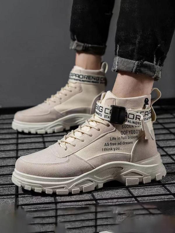 Men's Summer Fashion Letter Print Tassel Decor Ankle Boots, Casual Comfortable Lace Up Combat Boots for Daily Wear, Outdoor Walking Shoes