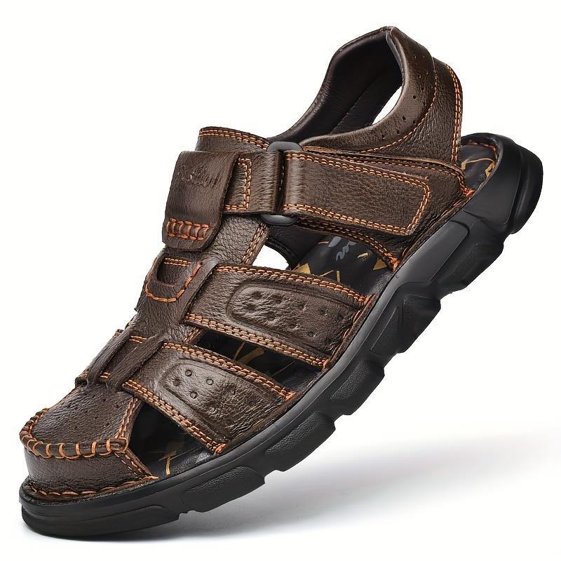 Mens Premium Stitched Sandals - Durable & Non-Slip - Ultra-Resistant Beach Shoes - Ideal Summer Footwear for Adventure Walking Shoes Leather Boy Comfort Nail Casual