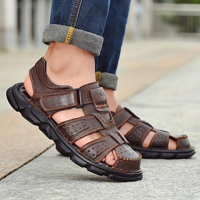 Mens Premium Stitched Sandals - Durable & Non-Slip - Ultra-Resistant Beach Shoes - Ideal Summer Footwear for Adventure Walking Shoes Leather Boy Comfort Nail Casual