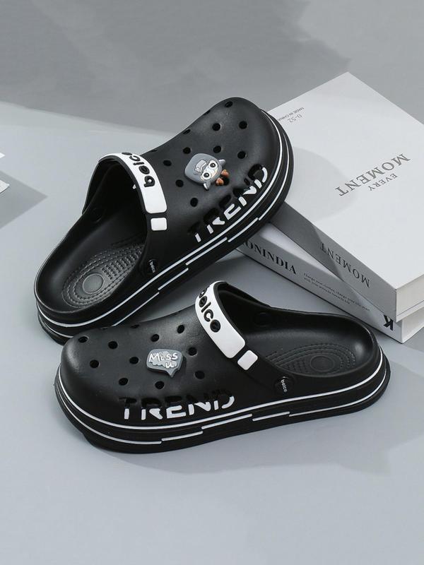 Men's Summer 2024 Fashionable Letter & Cartoon Bear Decor Clogs, Casual Comfortable Non-slip Clogs For Beach, Indoor & Outdoor