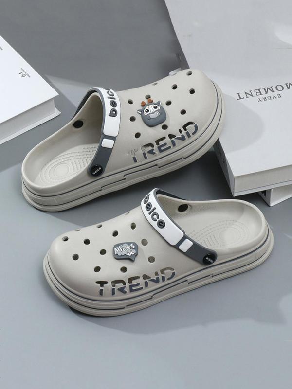 Men's Summer 2024 Fashionable Letter & Cartoon Bear Decor Clogs, Casual Comfortable Non-slip Clogs For Beach, Indoor & Outdoor