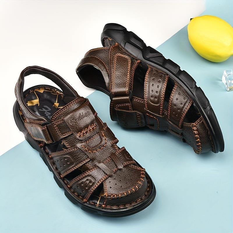 Mens Premium Stitched Sandals - Durable & Non-Slip - Ultra-Resistant Beach Shoes - Ideal Summer Footwear for Adventure Walking Shoes Leather Boy Comfort Nail Casual