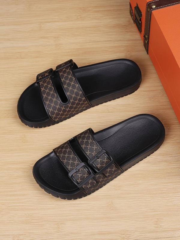 Men's Fashionable Plain Color PU Leather Slides, Casual Comfortable Home Slippers, Summer Beach Slippers for Daily Wear