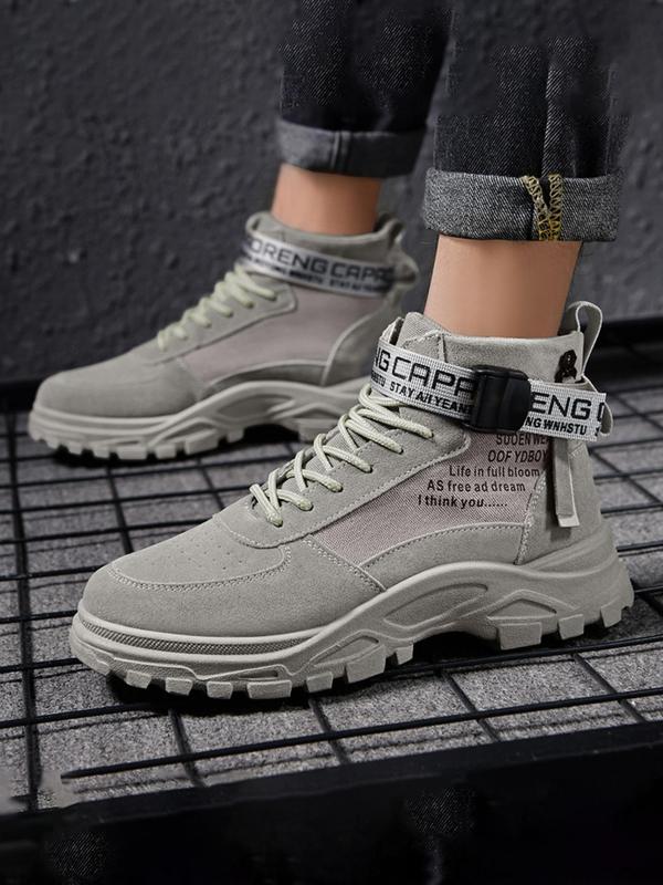 Men's Summer Fashion Letter Print Tassel Decor Ankle Boots, Casual Comfortable Lace Up Combat Boots for Daily Wear, Outdoor Walking Shoes