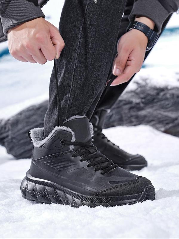 Men's Sporty Patchwork Design Lace Up Snow Boots, Casual Comfortable Ankle Boots for Winter, Male All-match Trendy Shoes for Daily Wear