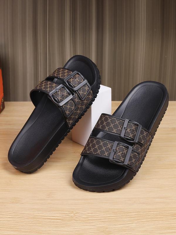 Men's Fashionable Plain Color PU Leather Slides, Casual Comfortable Home Slippers, Summer Beach Slippers for Daily Wear