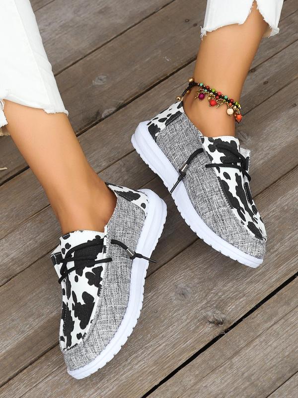 Summer Leopard Print Lace Up Canvas Sneakers, Casual Comfortable Breathable Round Toe Sports Shoes, Fashionable Shoes For Daily Back To School Wear