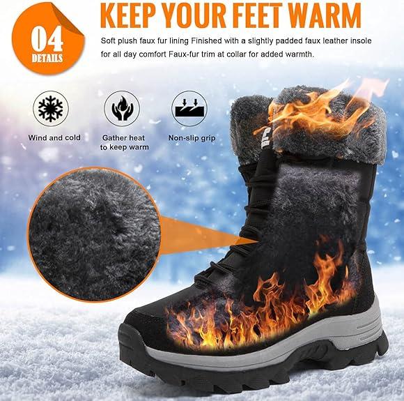 Womens Snow Boots Winter Fur Lined Waterproof Walking Boots Lightweight Outdoor Ankle Boots