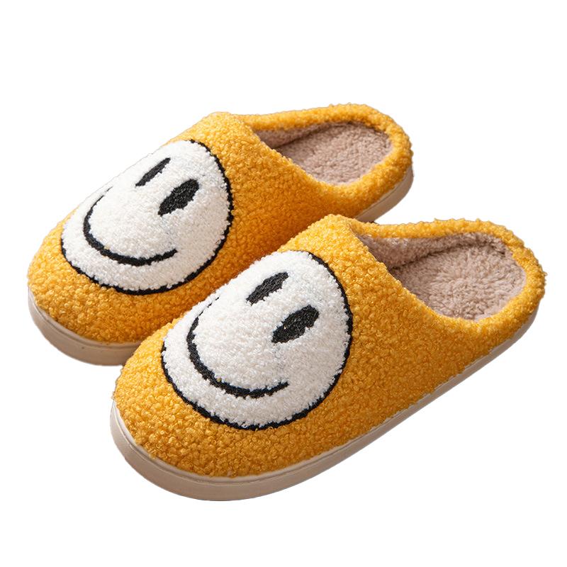 Comfort Women Soft Plush Smile Slippers Retro Slippers with Smile Face Happy Face Slippers Slip-on Cory Rubber Walking Shoes Footwear