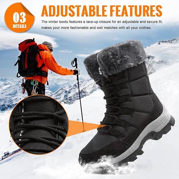 Womens Snow Boots Winter Fur Lined Waterproof Walking Boots Lightweight Outdoor Ankle Boots