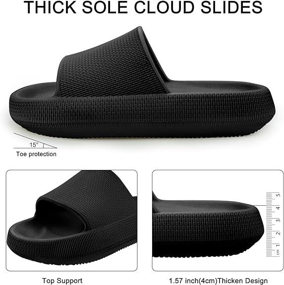 New Fashionable 4-Season Women's Black Striped Thick-Sole EVA Slippers, Silent, Wear-Resistant, Anti-Slip, Breathable, Comfortable Home Bathroom Casual Slides