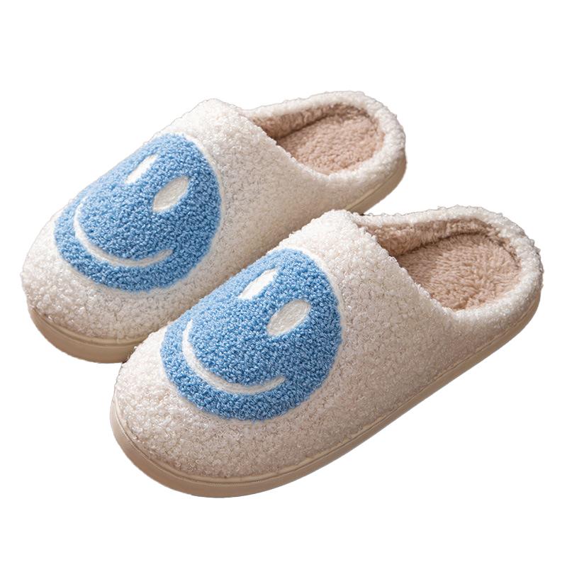 Comfort Women Soft Plush Smile Slippers Retro Slippers with Smile Face Happy Face Slippers Slip-on Cory Rubber Walking Shoes Footwear