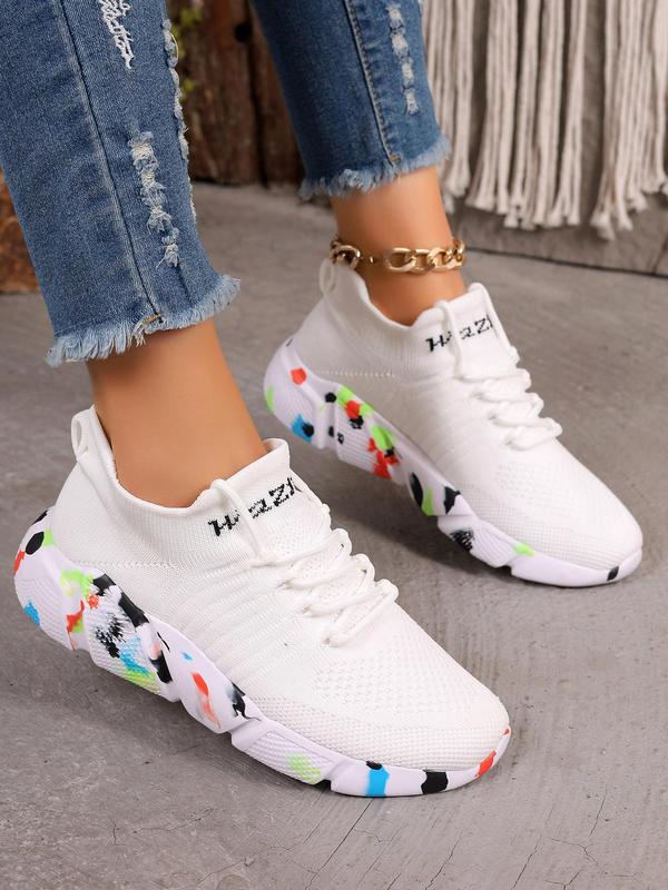 Women's Fashionable Breathable Mesh Sneakers, Casual Comfortable Sports Running Shoes, All-match Round Toe Lace Up Chunky Sneakers for Daily Wear