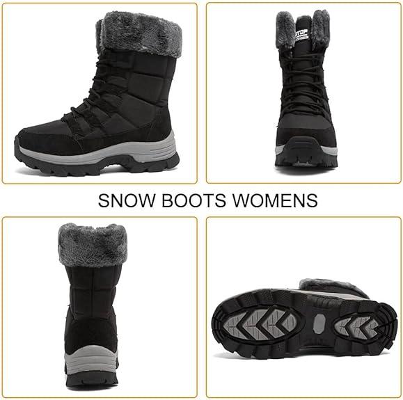 Womens Snow Boots Winter Fur Lined Waterproof Walking Boots Lightweight Outdoor Ankle Boots