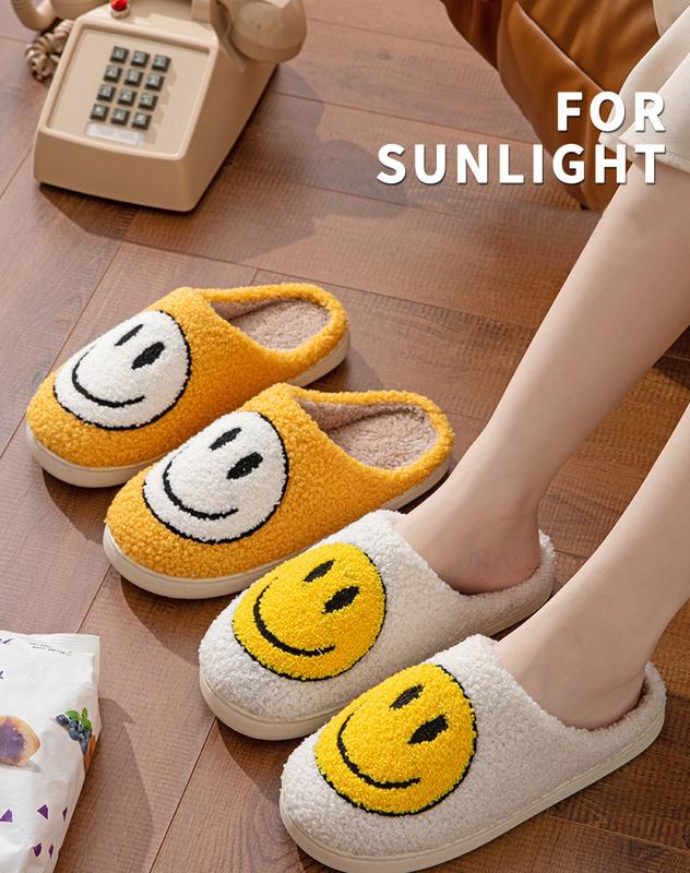 Comfort Women Soft Plush Smile Slippers Retro Slippers with Smile Face Happy Face Slippers Slip-on Cory Rubber Walking Shoes Footwear