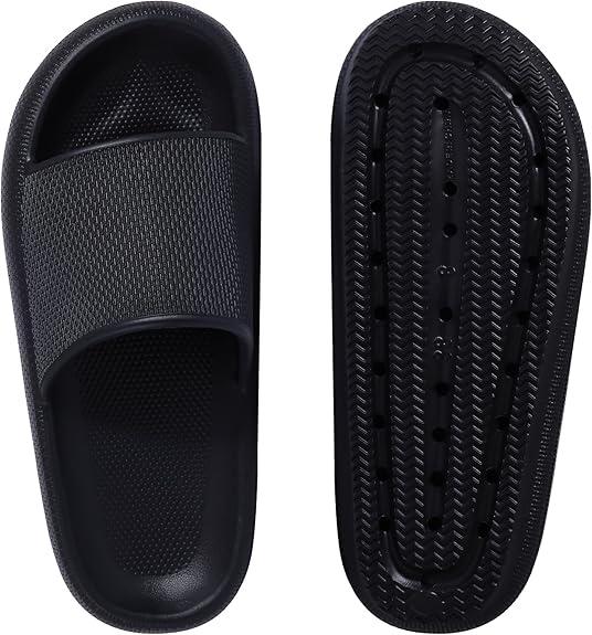 New Fashionable 4-Season Women's Black Striped Thick-Sole EVA Slippers, Silent, Wear-Resistant, Anti-Slip, Breathable, Comfortable Home Bathroom Casual Slides